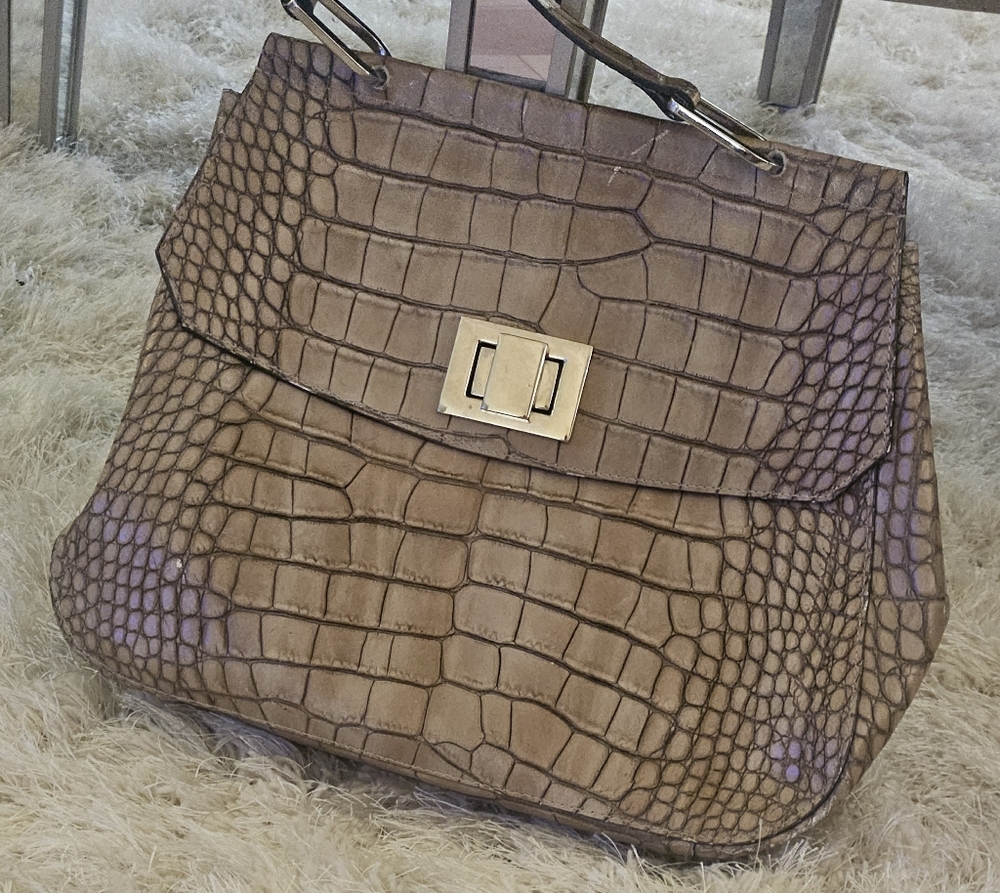 Claudia Firenze Genuine Leather Bag (Crocodile Pattern Tan Handbagl